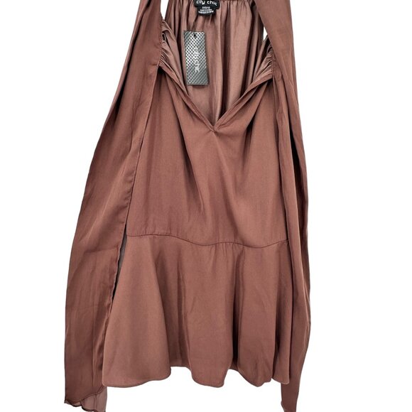 Women's City Chic NWT Brown Sleeveless Blouse Top Neck Tie Size‎ XXS/12 Business - Picture 4 of 7